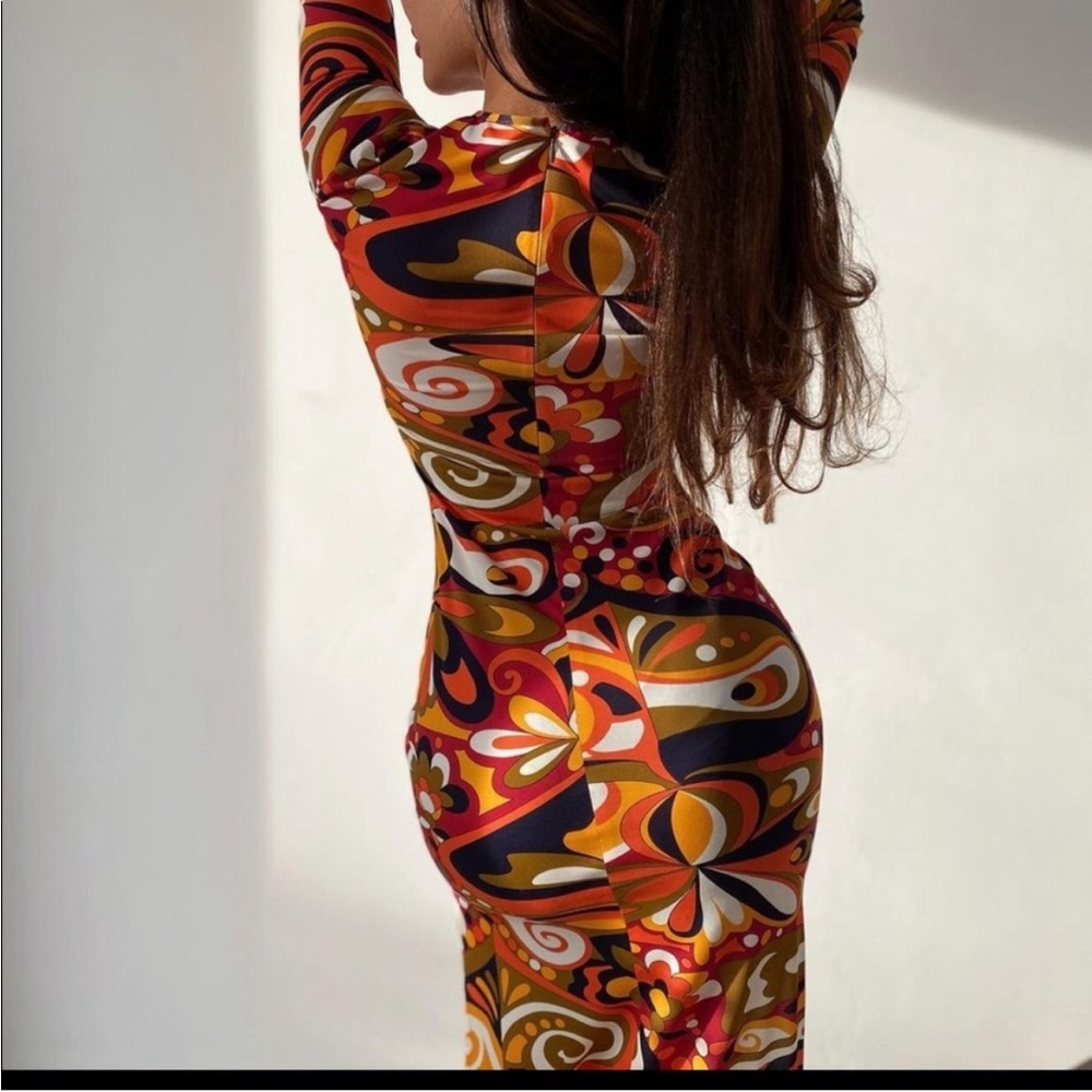 Zara Multi Printed Mini Dress  Long sleeve round neckline - Picture 3 of 12